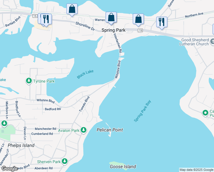 map of restaurants, bars, coffee shops, grocery stores, and more near 4349 Wilshire Boulevard in Mound