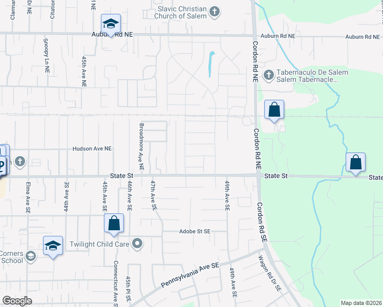 map of restaurants, bars, coffee shops, grocery stores, and more near 255 Cordon Road Northeast in Salem