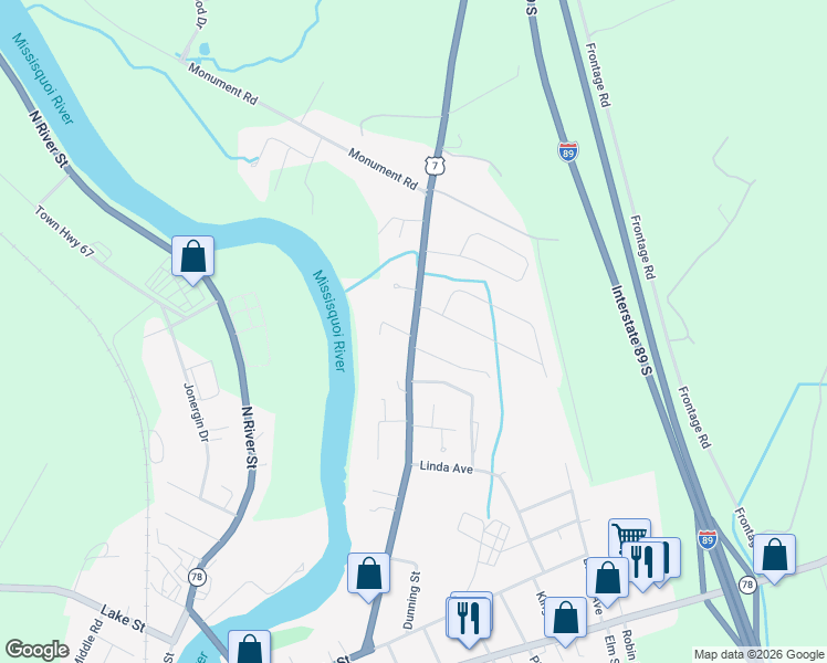 map of restaurants, bars, coffee shops, grocery stores, and more near 6 John Drive in Swanton