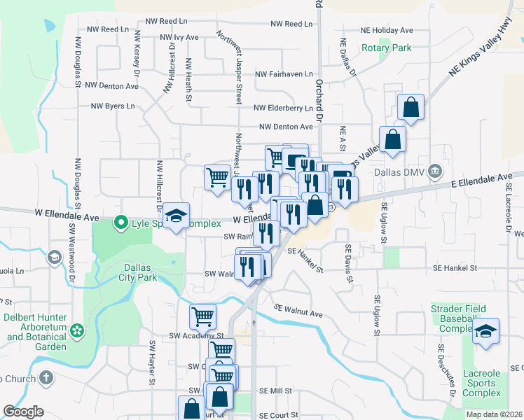 map of restaurants, bars, coffee shops, grocery stores, and more near 174 West Ellendale Avenue in Dallas