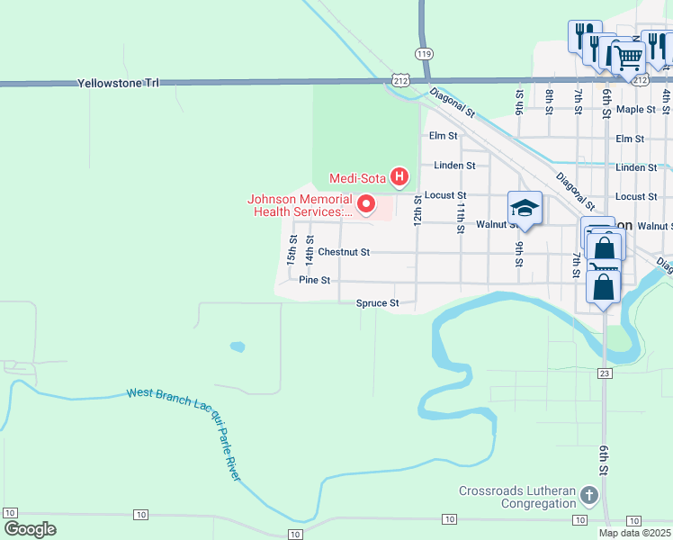 map of restaurants, bars, coffee shops, grocery stores, and more near 760 Memorial Place in Dawson