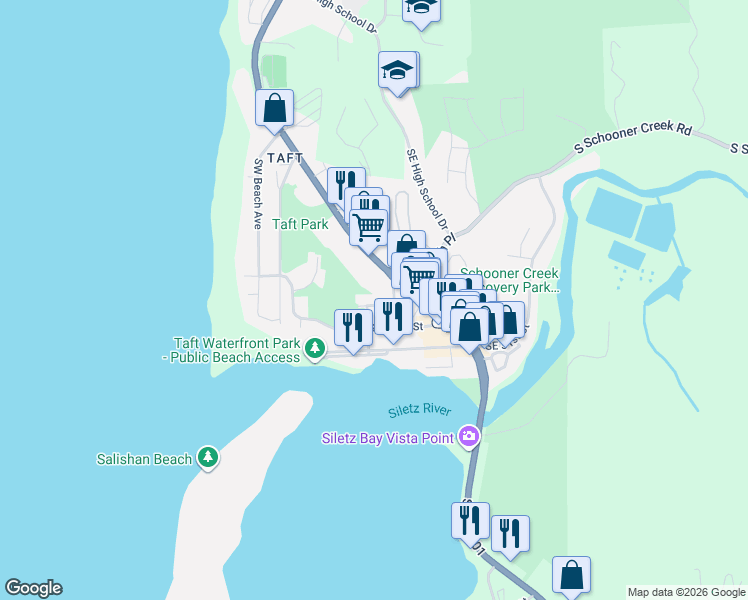 map of restaurants, bars, coffee shops, grocery stores, and more near 920 Southwest 48th Street in Lincoln City