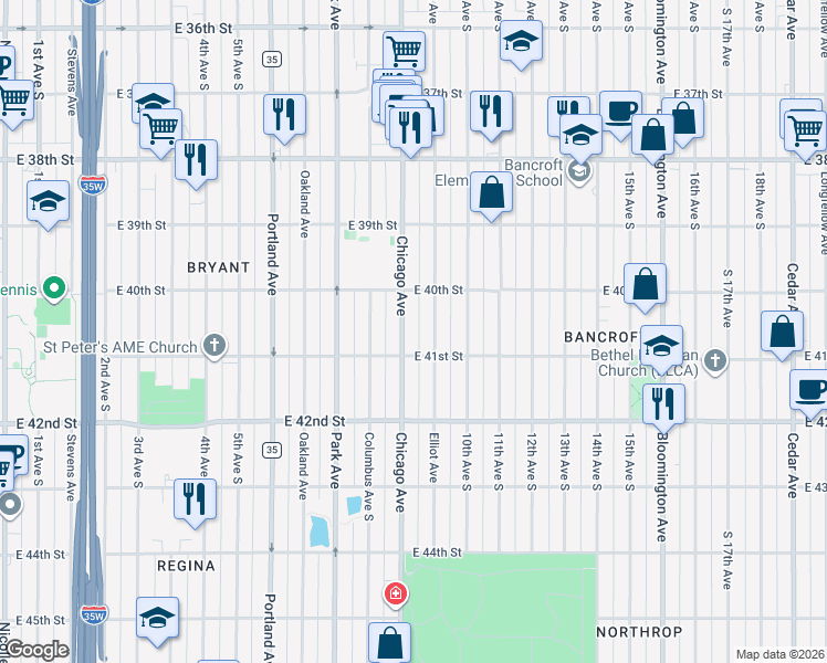 map of restaurants, bars, coffee shops, grocery stores, and more near 4037 Chicago Avenue in Minneapolis