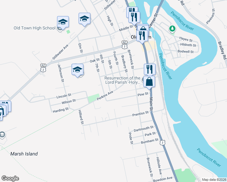 map of restaurants, bars, coffee shops, grocery stores, and more near 69 Perkins Avenue in Old Town