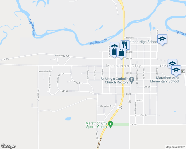 map of restaurants, bars, coffee shops, grocery stores, and more near 1005 5th Street in Marathon City