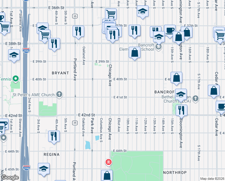 map of restaurants, bars, coffee shops, grocery stores, and more near 4037 Chicago Avenue in Minneapolis