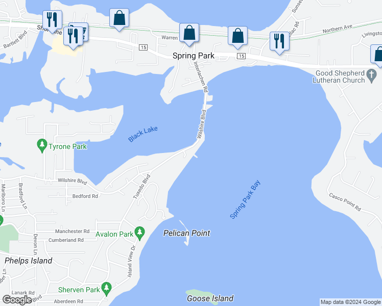 map of restaurants, bars, coffee shops, grocery stores, and more near 4337 Wilshire Boulevard in Mound
