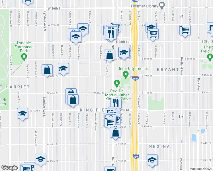 map of restaurants, bars, coffee shops, grocery stores, and more near 4031 Blaisdell Avenue in Minneapolis