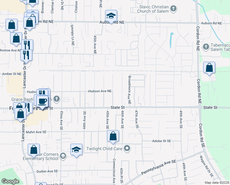 map of restaurants, bars, coffee shops, grocery stores, and more near 175 Kenwood Avenue Northeast in Salem