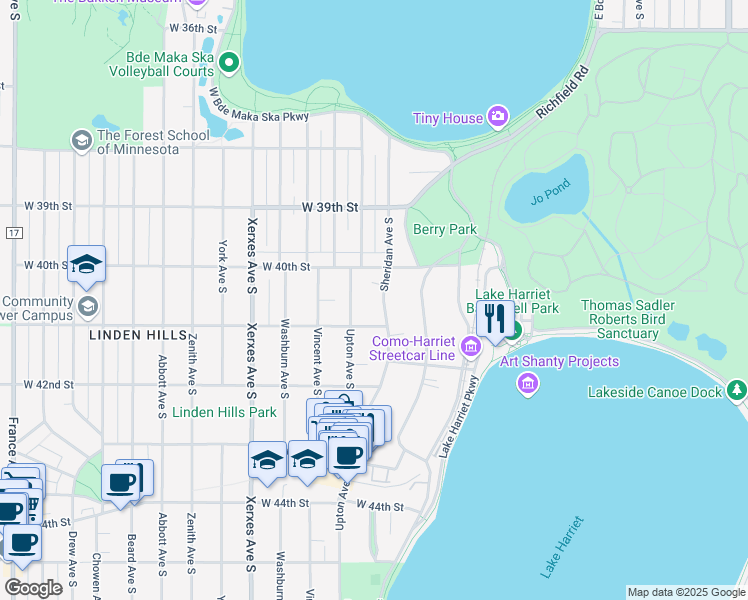 map of restaurants, bars, coffee shops, grocery stores, and more near 4024 Sheridan Avenue South in Minneapolis
