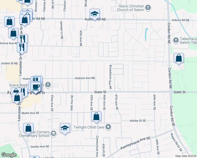 map of restaurants, bars, coffee shops, grocery stores, and more near 175 Kenwood Avenue Northeast in Salem