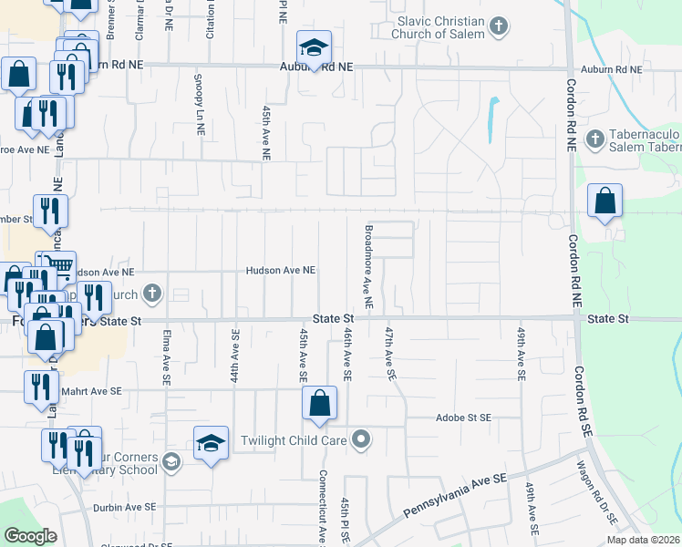 map of restaurants, bars, coffee shops, grocery stores, and more near 175 Kenwood Avenue Northeast in Salem