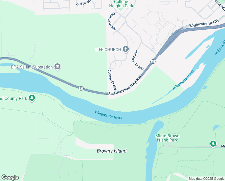 map of restaurants, bars, coffee shops, grocery stores, and more near 2625 Salem Dallas Highway Northwest in Salem