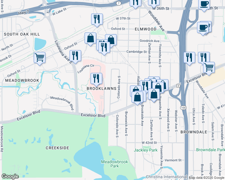 map of restaurants, bars, coffee shops, grocery stores, and more near 3963 Dakota Avenue South in St. Louis Park
