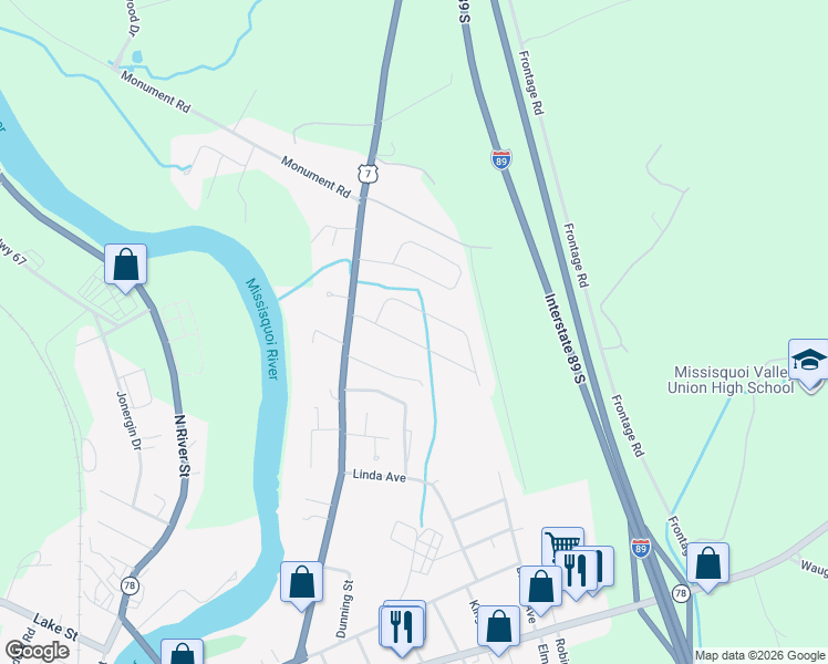 map of restaurants, bars, coffee shops, grocery stores, and more near 7 Jones Court in Swanton