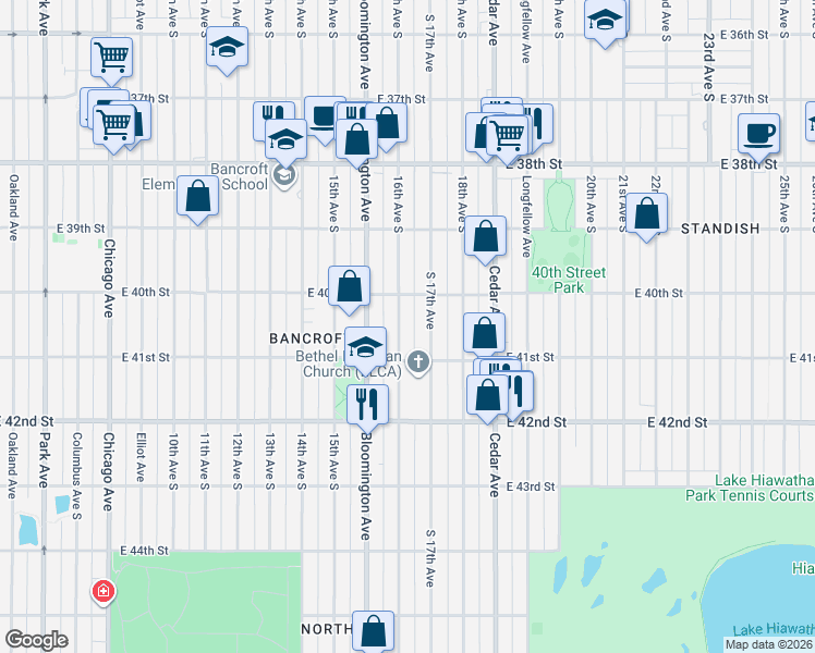 map of restaurants, bars, coffee shops, grocery stores, and more near 4024 South 17th Avenue in Minneapolis