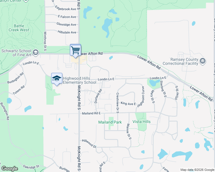 map of restaurants, bars, coffee shops, grocery stores, and more near 2355 Dorland Lane in Maplewood