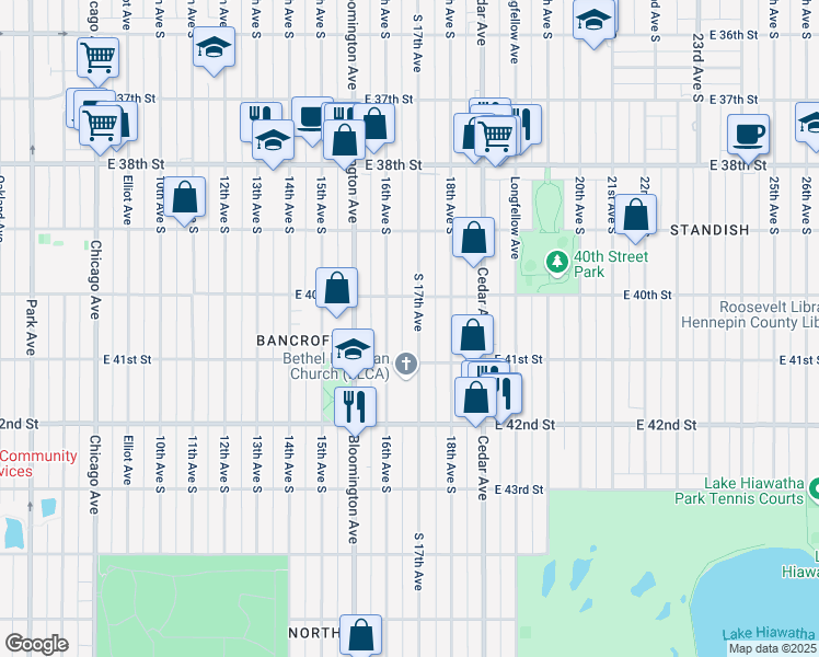 map of restaurants, bars, coffee shops, grocery stores, and more near 4024 South 17th Avenue in Minneapolis