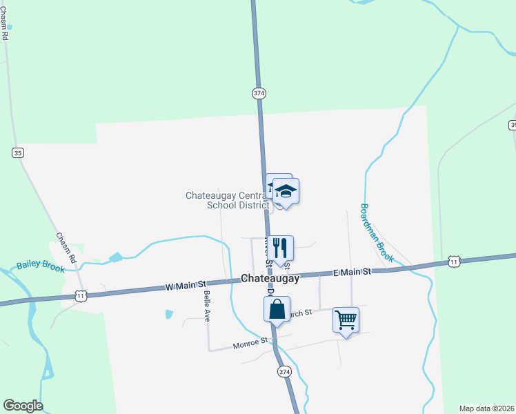 map of restaurants, bars, coffee shops, grocery stores, and more near 39 River St in Chateaugay