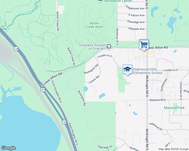map of restaurants, bars, coffee shops, grocery stores, and more near 385 Totem Road in Saint Paul