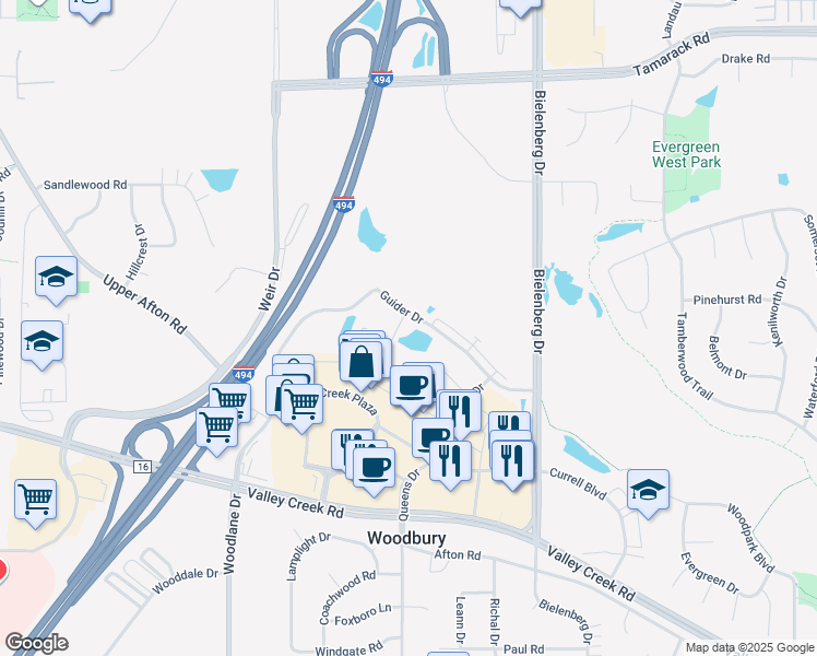 map of restaurants, bars, coffee shops, grocery stores, and more near 7255 Guider Drive in Woodbury
