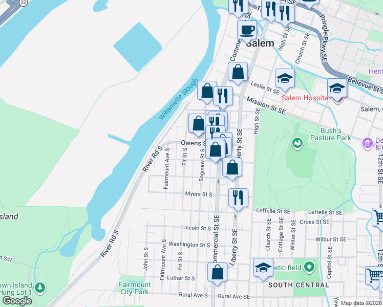 map of restaurants, bars, coffee shops, grocery stores, and more near 253 Miller Street South in Salem