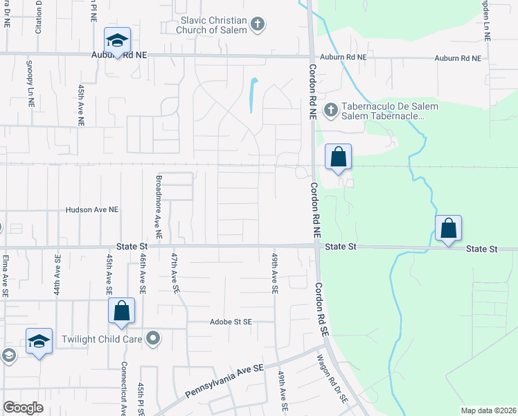 map of restaurants, bars, coffee shops, grocery stores, and more near 114 Greencrest Street Northeast in Salem