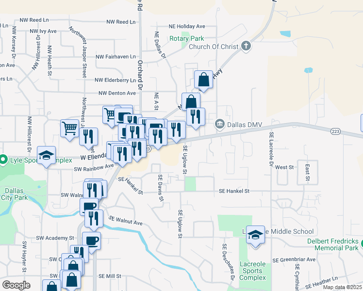 map of restaurants, bars, coffee shops, grocery stores, and more near 373 East Ellendale Avenue in Dallas