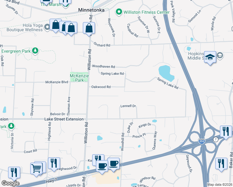 map of restaurants, bars, coffee shops, grocery stores, and more near 14516 Idylwood Road in Minnetonka