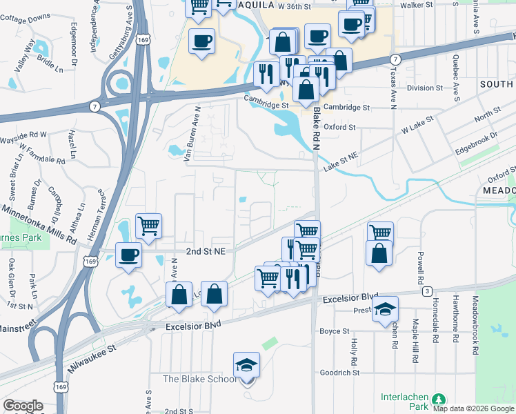 map of restaurants, bars, coffee shops, grocery stores, and more near 808 Kassie Court in Hopkins