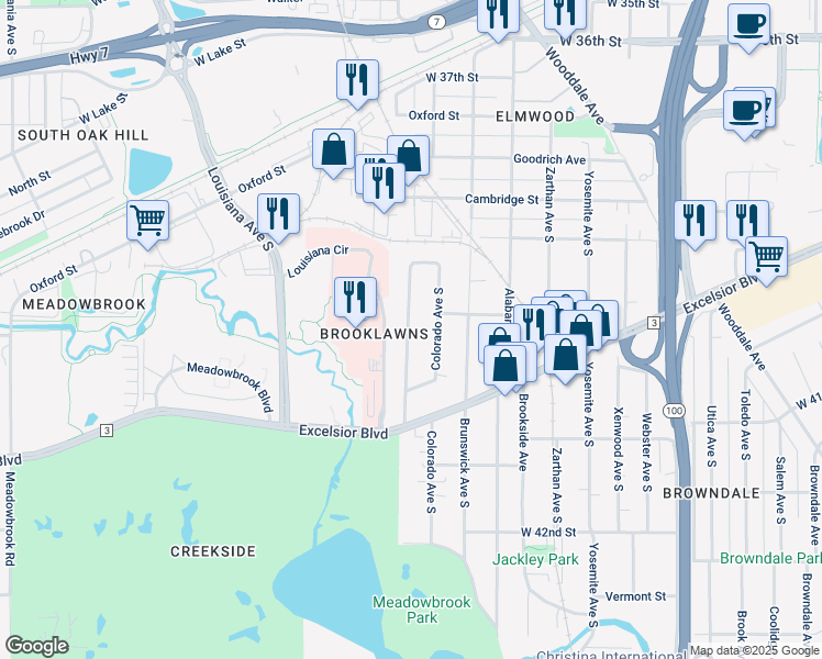 map of restaurants, bars, coffee shops, grocery stores, and more near 3963 Dakota Avenue South in St. Louis Park
