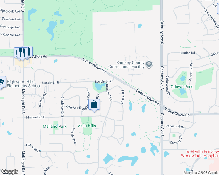 map of restaurants, bars, coffee shops, grocery stores, and more near 368 Sterling St S in Maplewood