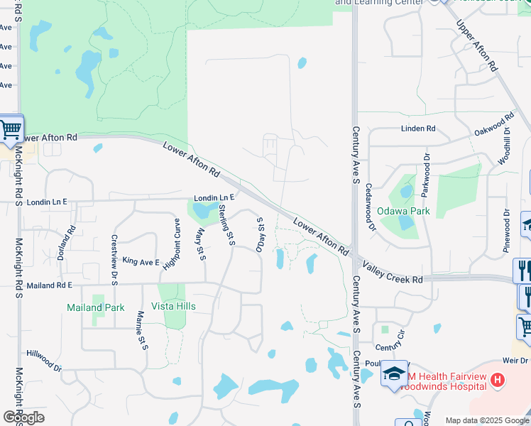 map of restaurants, bars, coffee shops, grocery stores, and more near 376 O'Day Street South in Maplewood