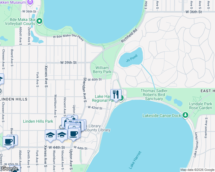 map of restaurants, bars, coffee shops, grocery stores, and more near 4017 Queen Avenue South in Minneapolis