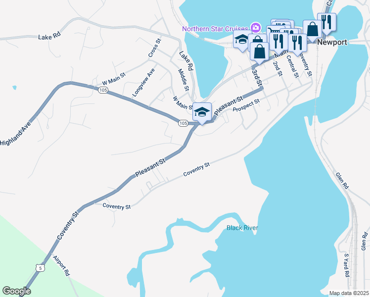 map of restaurants, bars, coffee shops, grocery stores, and more near 447 Pleasant Street in Newport