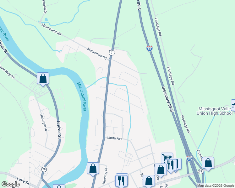 map of restaurants, bars, coffee shops, grocery stores, and more near 7 Jones Court in Swanton
