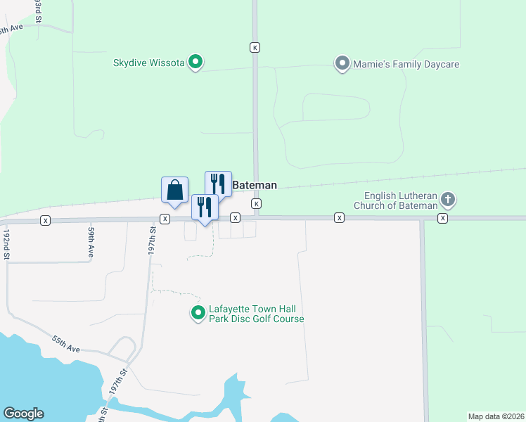 map of restaurants, bars, coffee shops, grocery stores, and more near 20016 County Highway X in Chippewa Falls