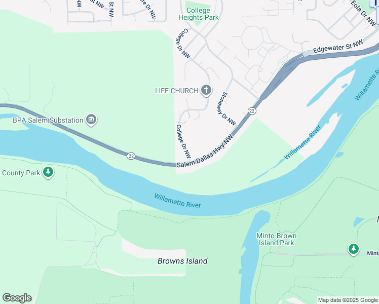 map of restaurants, bars, coffee shops, grocery stores, and more near 2625 Salem Dallas Highway Northwest in Salem