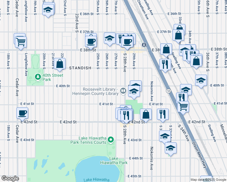 map of restaurants, bars, coffee shops, grocery stores, and more near 4030 27th Avenue South in Minneapolis