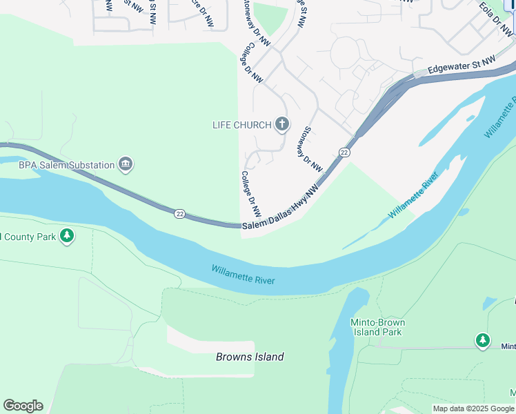 map of restaurants, bars, coffee shops, grocery stores, and more near 130 College Drive Northwest in Salem