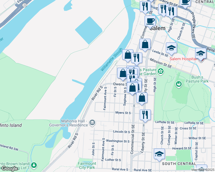 map of restaurants, bars, coffee shops, grocery stores, and more near 355 Miller Street South in Salem