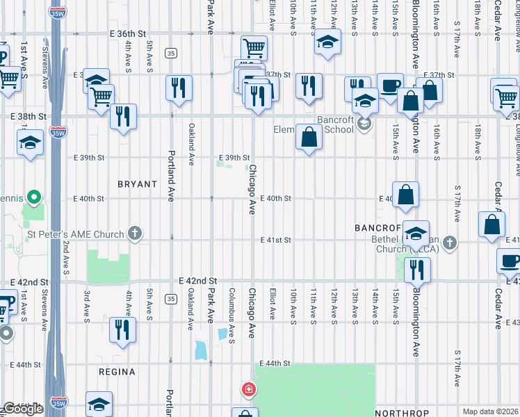 map of restaurants, bars, coffee shops, grocery stores, and more near 4037 Chicago Avenue in Minneapolis