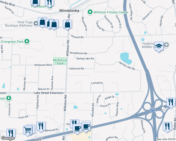 map of restaurants, bars, coffee shops, grocery stores, and more near 14516 Idylwood Road in Minnetonka