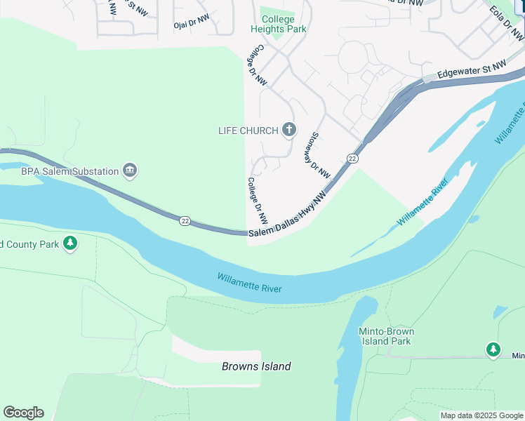 map of restaurants, bars, coffee shops, grocery stores, and more near 2625 Salem Dallas Highway Northwest in Salem