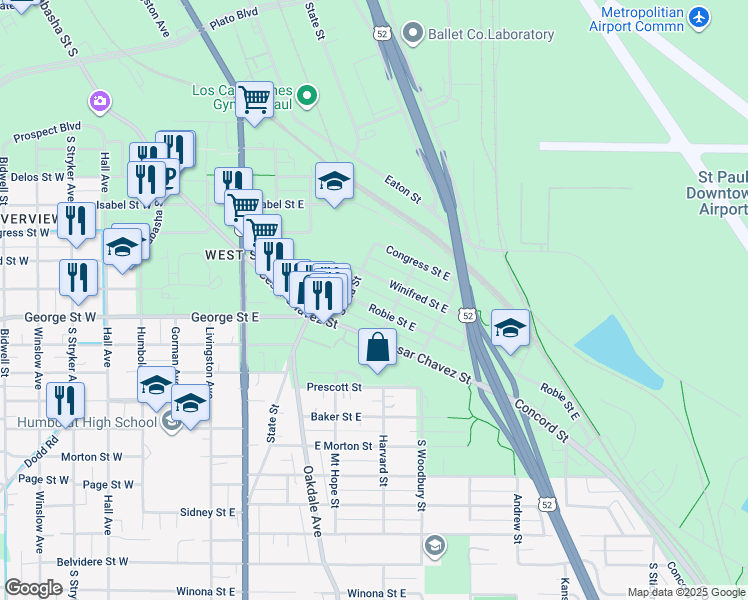 map of restaurants, bars, coffee shops, grocery stores, and more near 236 Robie Street East in Saint Paul