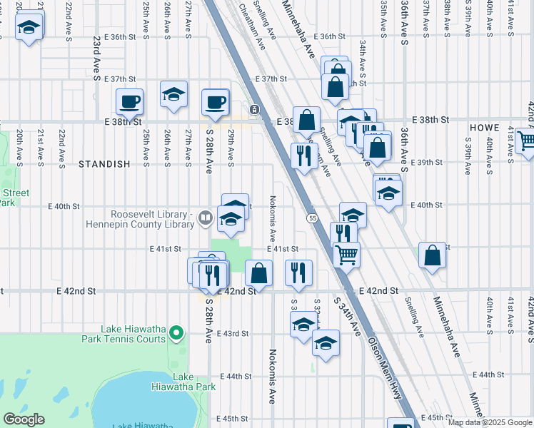 map of restaurants, bars, coffee shops, grocery stores, and more near 4031 Nokomis Avenue in Minneapolis