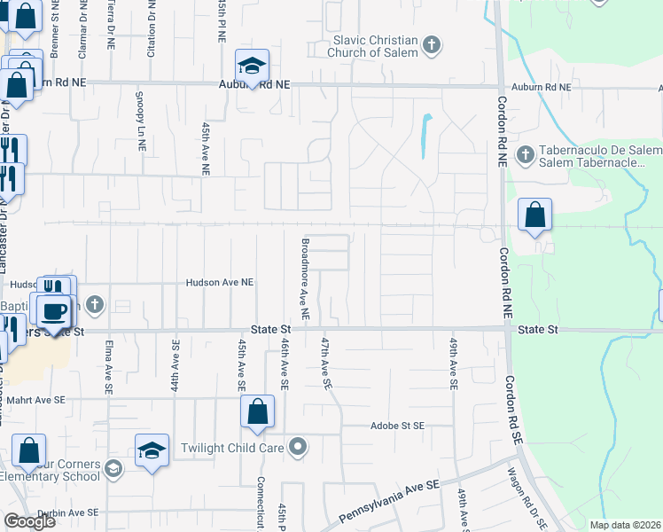 map of restaurants, bars, coffee shops, grocery stores, and more near 158 Bayview Way Northeast in Salem