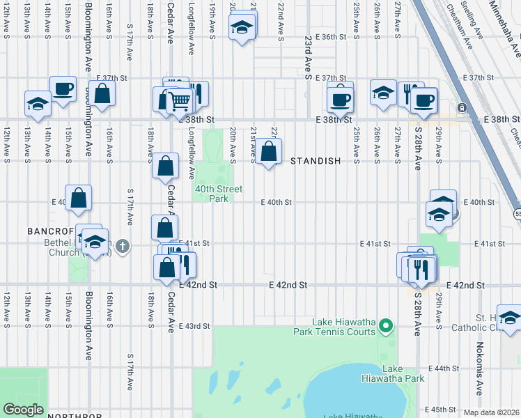 map of restaurants, bars, coffee shops, grocery stores, and more near 4026 22nd Avenue South in Minneapolis
