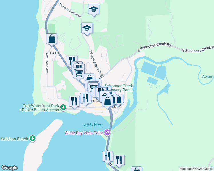 map of restaurants, bars, coffee shops, grocery stores, and more near 4800 Southeast Inlet Avenue in Lincoln City
