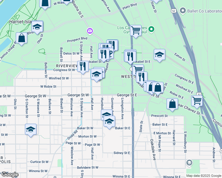 map of restaurants, bars, coffee shops, grocery stores, and more near 508 Humboldt Avenue in Saint Paul
